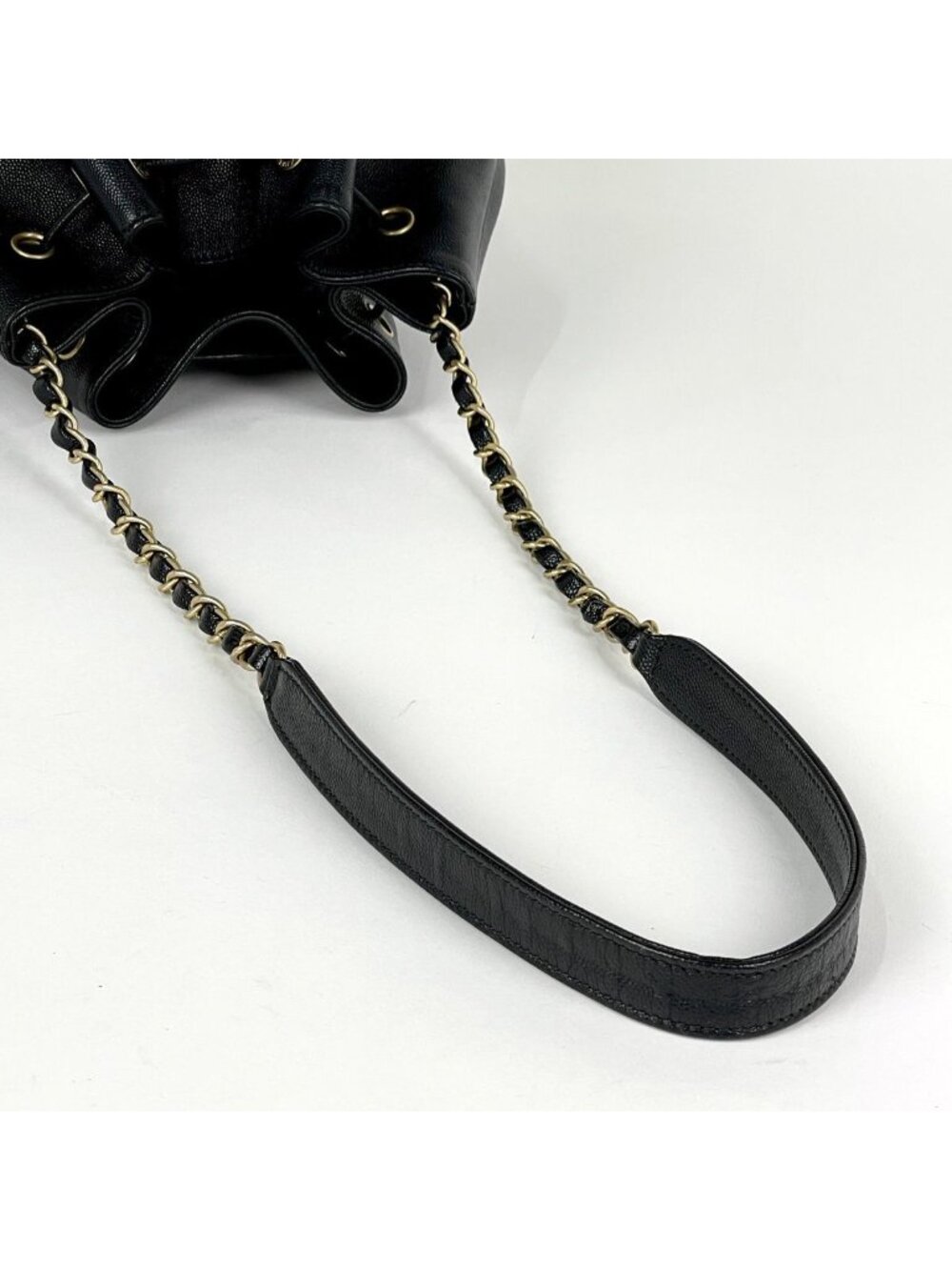 Chanel Deauville Shoulder Bag Studs Drawstring Caviar Leather Black - Picture 5 of 7